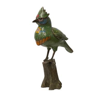 Oriental Chinese Metal Teal Green Enamel Cloisonné Bird Incense Holder Figure ws1409E 