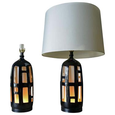 Pair of Ceramic Cut Out Lamps with Dual Illumination, circa 1970