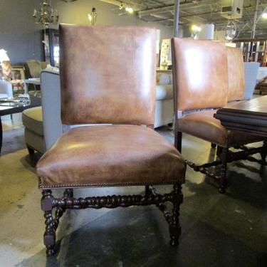 SET OF EIGHT LARGE GENUINE LEATHER DINING CHAIRS TWO ARMS  AND SIX SIDES