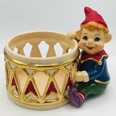 Vintage Christopher Radko  Shiny Brite  Ceramic Planter Candy Bowl With Elf - Rare Find 