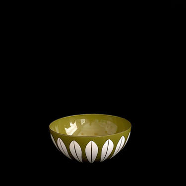 Vintage Mid Century Modern Cathrineholm Lotus Green &amp; White Enameled Bowl Norway Scandinavian Grete Prytz Kittelsen 1960s Design 