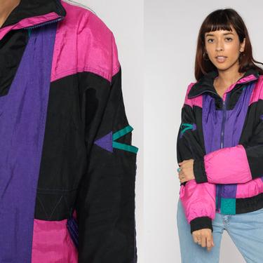 90s Ski Jacket Purple Color Block Hot Pink Black Winter Coat Puffy Jacket Puffer Coat Neon 80s Vintage Puff Jacket Small S 