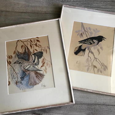 1935 Original Watercolor Painting, Birds, Signed R Ziegler, Dated, Matted, Framed Pair 