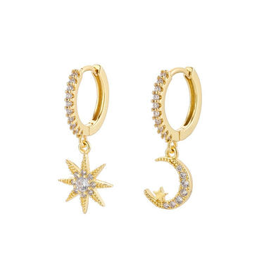 Khloe gold filled moon sun earrings, Star moon sun earrings, gold sun moon earrings, moon earrings, celestial earrings, CZ moon star earring 