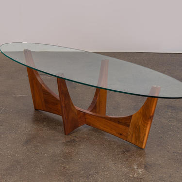 Adrian Pearsall Glass Coffee Table Sculpted Walnut Pedestal Base 
