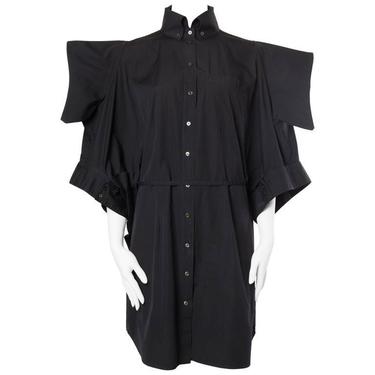 2000S ALEXANDER MCQUEEN Black Cotton Kimono Sleeve Cocoon Shirt Dress 