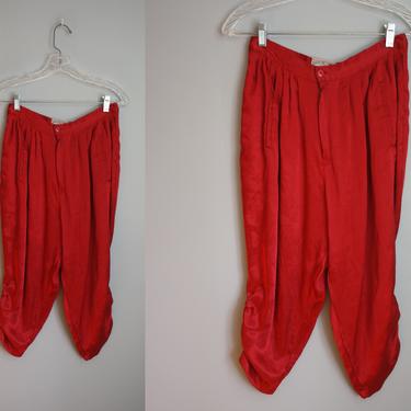 1980's  Brick Red Ruched and Cropped Lounge Pants // Small to Medium 