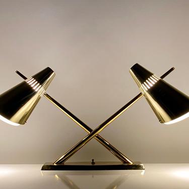 Laurel Brass and Glass Dual Cone Desk Lamp 1960s 