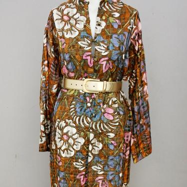 1970s Floral Maxi Dress by Anthony Muto - Gold Lame Kaftan- Muumuu 