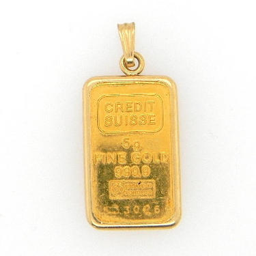 Vintage Suisse Credit 5g 24k 9999 Fine Yellow Gold Pendant Charm 14k Setting 