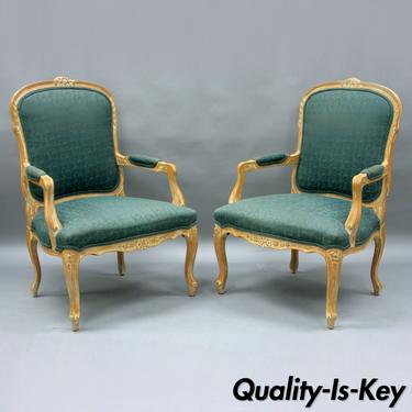 Pair Country French Louis XV Style Living Room Arm Chairs Vtg Distress Finished