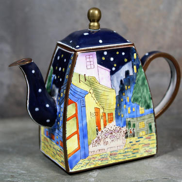 Kelvin Chen No. 3320 Enameled Mini-Teapot - Van Gogh &amp;quot;Cafe Terrace at Night&amp;quot; - Enameled Copper Mini-Teapot  | FREE SHIPPING 