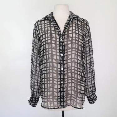 1970s or 80s sheer graphic abstract polyester blouse 