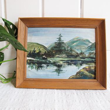 Beautiful Vintage Mountain Painting with Original Wood Frame 