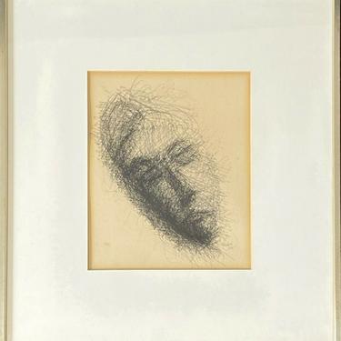 Mid Century Modern Framed Original Ink Drawing Signed George Vihos 60s Portrait 