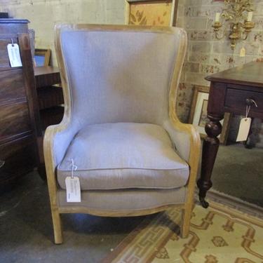 LARGE WING CHAIR IN GREY LINEN FABRIC