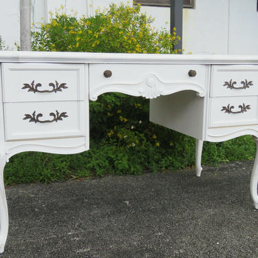 French Painted White Leather Top Vanity Table Writing Office Desk 1550