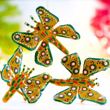 VINTAGE: 3pc - Handcrafted Tin Metal Dragonfly Ornaments - Hand Painted - Holiday, Christmas, Xmas - SKU Tub-392-00033160 