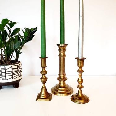 Vintage Brass Mismatched Candlestick Holder Set 