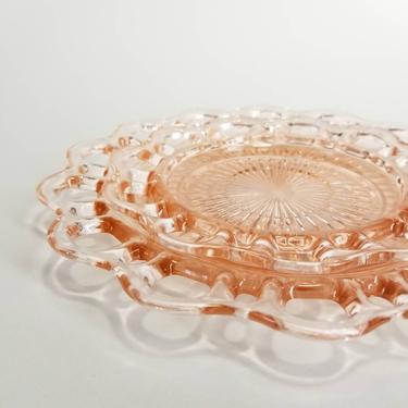 Pink Depression Glass Plates / Pink Old Colony Lace Edge Cake Plate and Saucer / Vintage Anchor Hocking Colored Glassware Dishes 