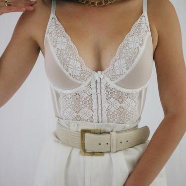 Vintage White Sheer Lace Bustier Corset With Garters - B/C Cup 