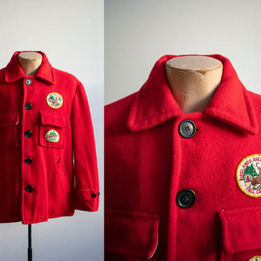 Vintage Montmac Aristocrat Hunting Jacket / 1950s Bright Red Wool Coat / Camporee Coat / Red Wool Winter Coat Large / 40s Hunting Coat 