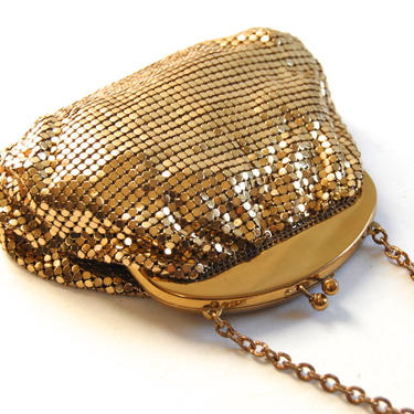 Whiting &amp; Davis Gold Mesh Evening Bag Vintage Pouch 1920s Flapper Purse Retro Bags and Purses 