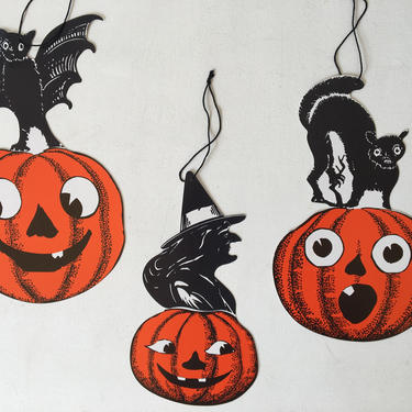 Vintage 90's Halloween Die Cuts By Shackman &amp; Company 1994, Jack O Lantern, Bat, Black Cat, Witch 