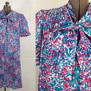 Vintage Lilly Pulitzer Style Short Sleeve Shift Shirt Dress 70s 1970s Pastel Pink Blue Green Twiggy Sleeves Mid-Century XL XXL Plus Volup 