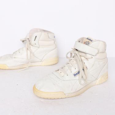 vintage 80s 90s REEBOK white and turquoise trim HIGH top 80s 90s basketball hoops shoes -- size 9.5 men's 