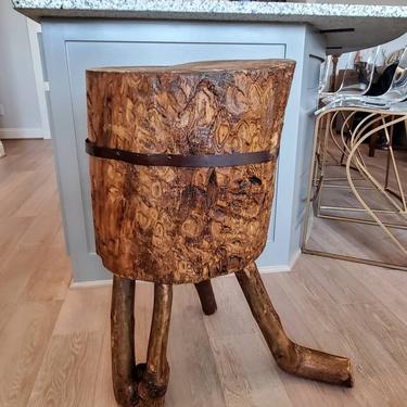 Rustic Antique French Billot Butcher Chopping Block, Primitive Iron Banded Timber 
