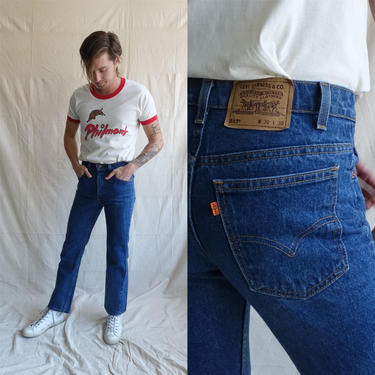 Vintage Levi 517 Denim/ 70s 80s Orange Tab Bootcut Dark Wash Jeans/ Levi Strauss/ Made In USA/ Size 30 x 30 