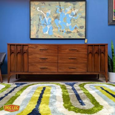 Mid-Century Modern walnut 12-drawer dresser from the Perspecta collection by Kent Coffey