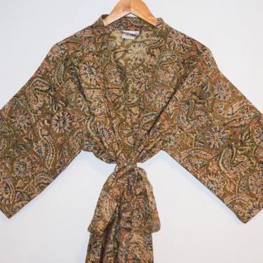 Hand Block Print Kimono Robe, Cotton Dressing Gown, Lightweight Cotton Robe, Short Cotton Kimono, Summer Robe, Kalamkari Print, Natural Dyes 