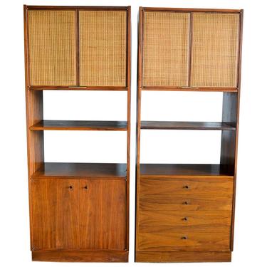 Jack Cartwright for Founders Furniture Walnut and Cane Cabinets, circa 1960