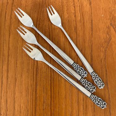 set four relish forks - blackened scroll Spanish revival - Northland Stainless Japan 