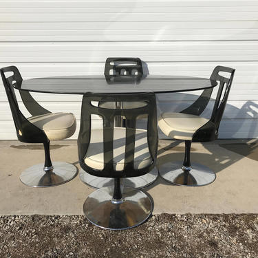 Dining Set Tulip Table Lucite Chair Black Mid Century Modern MCM Swivel Chairs Kitchen Dinette Retro Regency Vintage Chair Seating Chrome 
