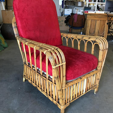 Restored Art Deco &amp;quot;President's&amp;quot; High Stand Stick Rattan Lounge Chair 
