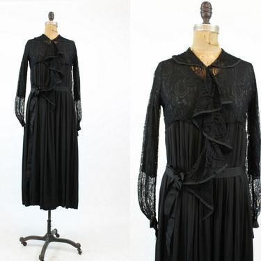 1920s spiderweb lace dress small | antique vintage ruffled collar dress | new in 