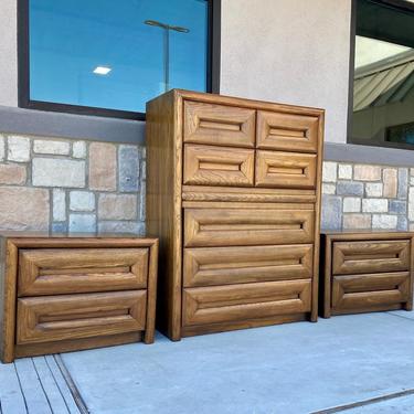 Vintage Modern Style 5-Drawer Dresser and Pair of 2-Drawer Nightstands 