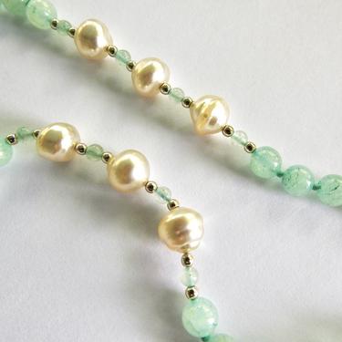 Fresh Water Baroque Pearl and Semi Precious (Jade?) Bead Necklace 