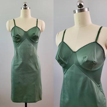 1960's Vanity Fair Slip - Hand Dyed Green - 70s Lingerie 70's Women's Vintage Size Medium 