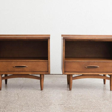 Free and insured Shipping Within US - Solid Wood Mid Century 1 Drawer Endtable Set Pair Nightstand 