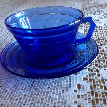 Vintage Moderntone Hazel Atlas Cobalt  Blue Tea Cup and Saucer-Nice  Condition 