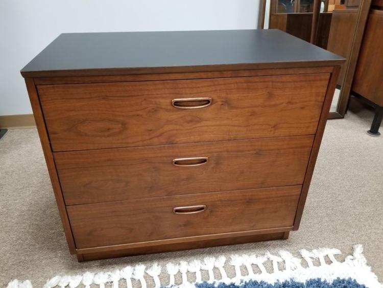 Mid-Century Modern walnut bachelor's chest with black top