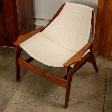 Pair of Jerry Johnson Walnut Sling Lounge Chairs