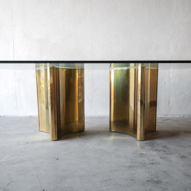 Mastercraft Double Trilobi Pedestal Brass and Glass Dining Table 