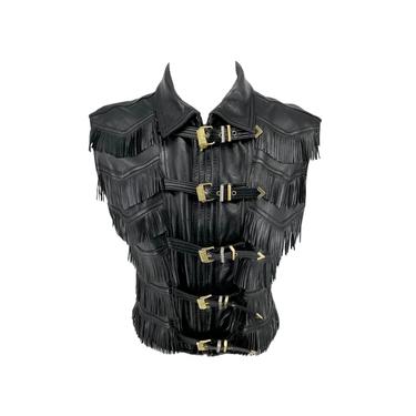 Versace Black Leather Tassel Vest