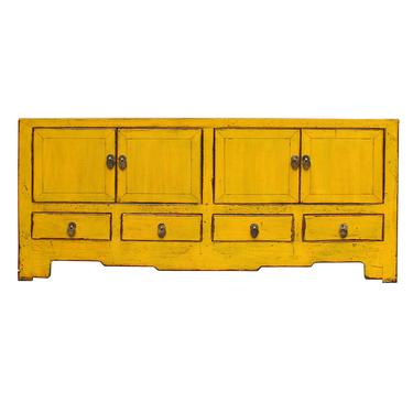 Chinese Distressed Yellow Low TV Console Table Cabinet cs4918S