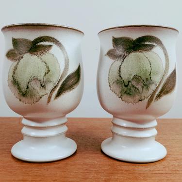 Vintage Denby Troubadour | 5 1/8&amp;quot; (2) Water Goblets VERSION 1 | Hand Painted | Magnolia Flowers Leaves 